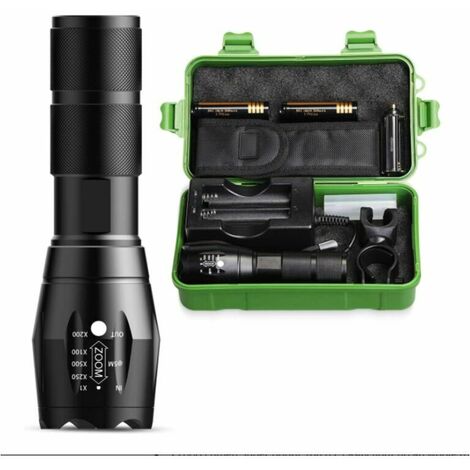 Flashlight - Rechargeable Torch, Super Bright 2000 Lumen Torches with 2 Rechargeable Batteries and Charger, 5 Modes IP65 Waterproof (Black)- (1/5)