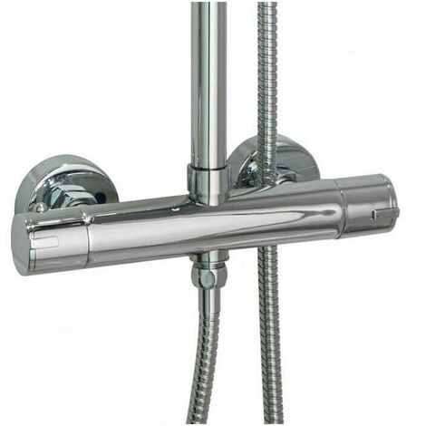 Double outlet round thermostatic mixer for shower column - chrome (1/5)