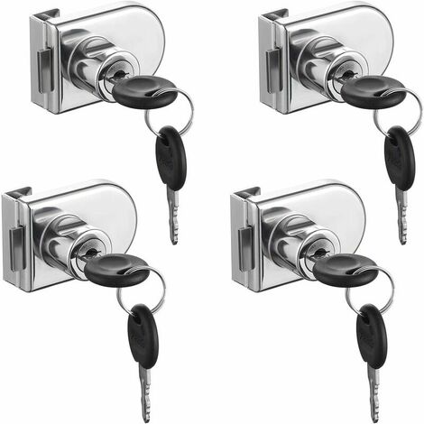 Glass Door Lock, 4 Pcs Cam Locks, Glass Door Cabinet Showcase Security Lock for 5-8mm Glass Door Without Drilling (with 8 Keys)