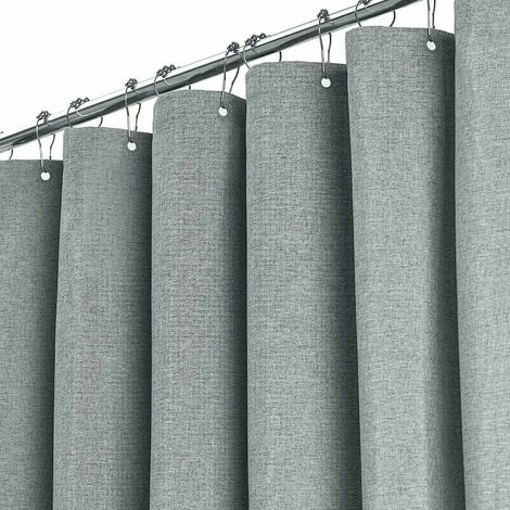 Extra Long Shower Curtain 180 x 240cm, Large Linen Textured Fabric Shower Curtain with 12 Plastic Hooks, Large Classic Polyester Fabric Shower Curtains for Bathroom, Grey/Grey
