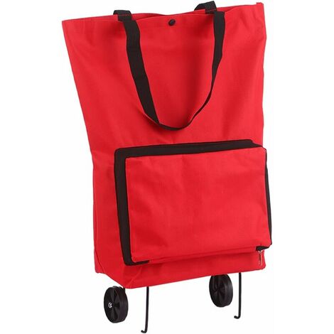 Shopping Bag with Wheels, Foldable Rolling Bag with Wheels Reusable Collapsible Shopping Cart Collapsible Grocery Bags Travel Bag Red (1/5)