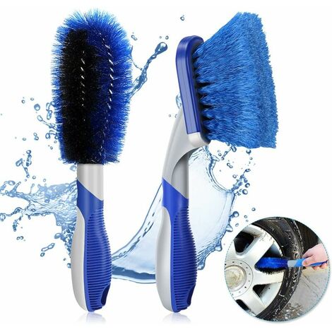 Car Cleaning Brush, 2PCS Wheel Cover Rims Cleaning Brush (Blue), Rims Washing Brush Protecting Surfaces - Detailing Brush for Car, Motorcycle and CIE