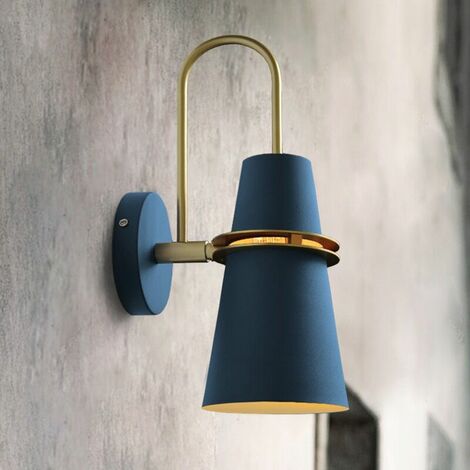 Modern Nordic Colorful Horn Shape Wall Sconce - Elegant Industrial Style Metal Lamp with E27 Socket for Dining Room, Aisle, Bedroom, Living Room (Blue, 14x20x37cm)