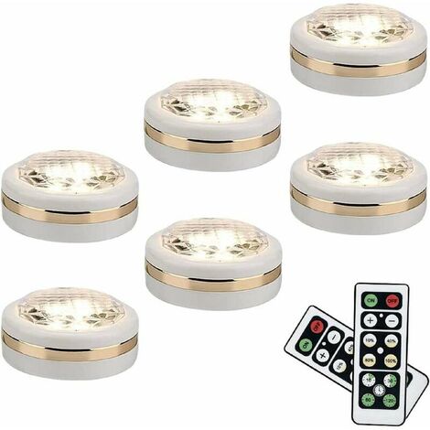 6 Pack Wireless LED Lights with Remote Control, LED Under Cabinet Lights, Battery Operated LED Lights, Closet Light, Under Counter Lights, Adhesive Lights