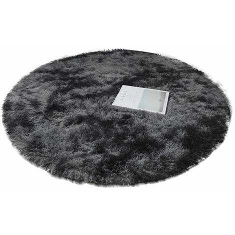 Round Rug, Shaggy, Modern, for Living Room, Bedroom, Dining Room or Children's Room, Comfortable Shaggy Floor Rug Anti-Slip Carpet (Dye-Dark Grey, 120cm X 120cm) (1/5)
