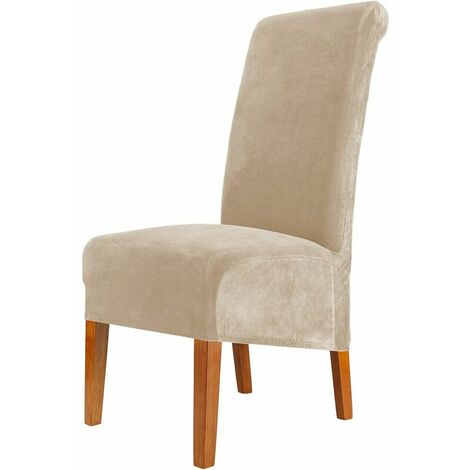Velvet Dining Chair Covers, Stretch Large Chair Slipcover, XL Removable Washable Elastic Spandex High Back Chair Cover, Set of 2, Beige (1/5)