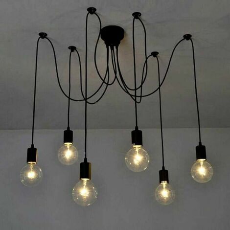Chandelier Ceiling Light 6 Head Pendant Lamp Retro Vintage Industrial Style - Black (1/4)