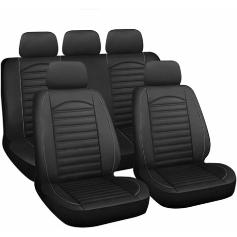 9pcs Universal 5 Seater Front & Rear Car Full Seat Covers Protector PU Leather For Car Truck (Grey)