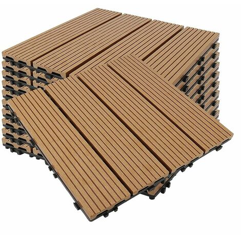 WPC Plastic Composite Tile Outdoor Flooring Wood-plastic Slabs Outdoor Grating Plug-in System for Patio Garden Balcony(11 Pieces-30 X 30cm (Almond Yellow))