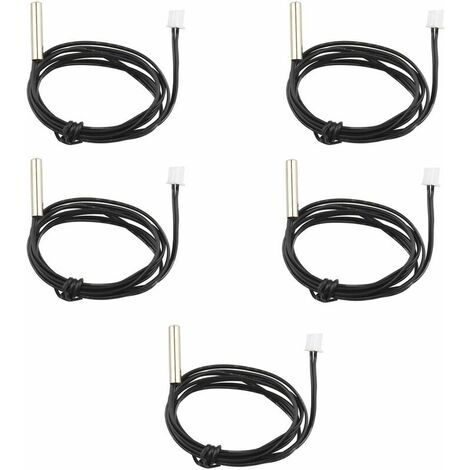 5 Pack Waterproof NTC 10K 1% 3950 Thermistor Temperature Sensor Probe, 1m Extension Cable, Temperature Detector, Gauge for Car Air Conditioners/Refrigerators