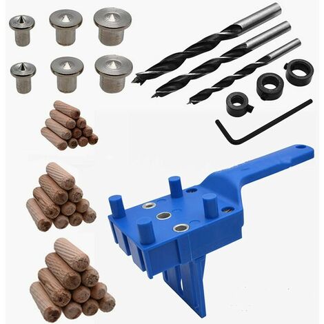 44Pcs/Set Woodworking Doweling Jig Kit 6/8/10 mm Handheld Wood Drilling Doweling Hole Saw Tools,Drill Guide Kit for Joinery Doweling Jig Hole Saw Tools (Blue) (1/4)