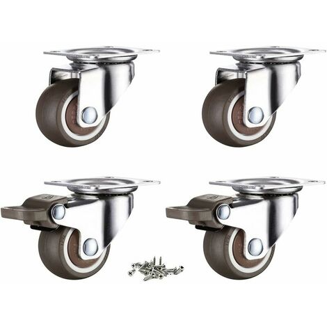 Set of 4 38mm Furniture Swivel Caster Wheels with Screw Brakes Rubber Caster Wheels for Pallet Furniture (38mm) (1/5)