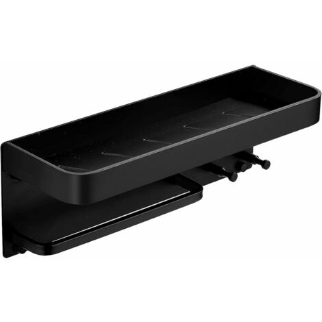 Black Shower Shelf, No Drilling Shower Shelf with Towel Rail and Hook, Aluminum, Rust Proof, for Bathroom and Kitchen (1/5)