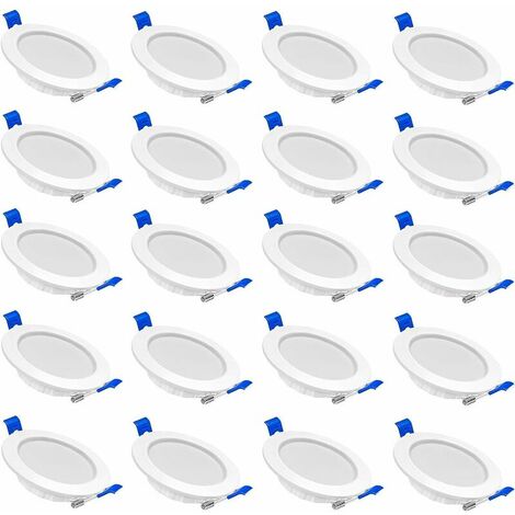 Set of 20 Flat LED Recessed Spotlights 5W 230V Aluminum Mini Recessed Ceiling Spot Light for Bathroom, Living Room, Bedroom and Kitchen - 20x5W Cold White (1/5)