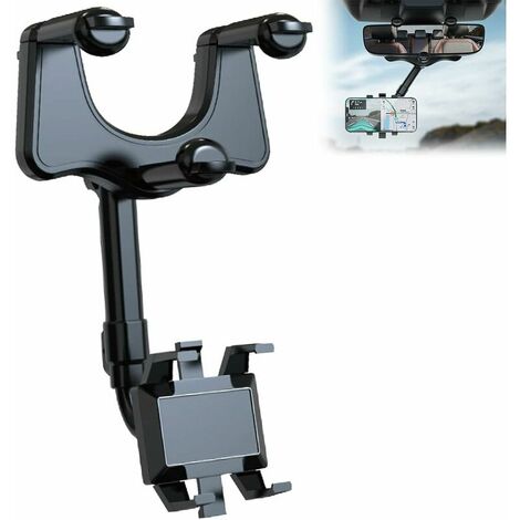 Rearview Mirror Car Phone Holder, 360° Rotatable Retractable Car Smartphone Holder, Portable Car Holder for 4-6.7 Inch Smartphone (1/5)