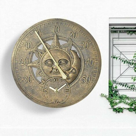 Garden Thermometer Clock 12 inch Outdoor Retro Wall Station Clock Decorative Vintage Hanging Clock Indoor Outdoor Thermometer Clock (1/5)