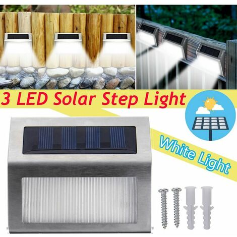 Warm / White Solar Powered 3 LED Stair Wall Garden Light (White, 1x) (1/5)