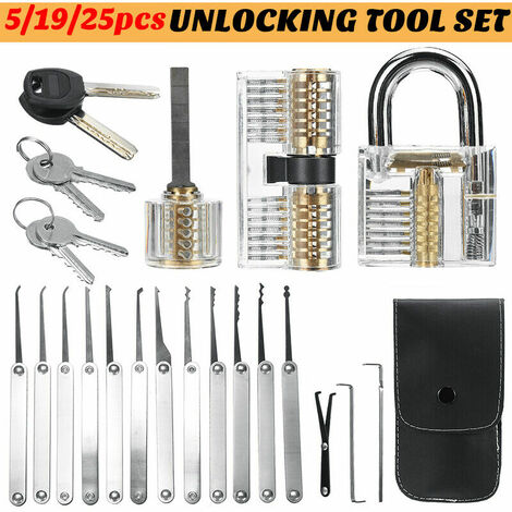 Lock Picking Set Unlocking Tool Set Locksmith Convenient Lock Pick Key Extractor Lockpick Padlock Tool Kits with Carrying Bag for Professional Kids Beginners (Silver, 25PCS)