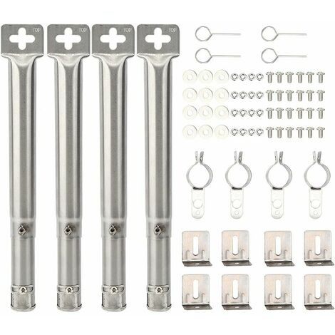 4Pcs Universal Adjustable Stainless Steel BBQ Gas Grill Replacement Straight Pipe Tube Burner Barbecue Accessories (Color : Silver)