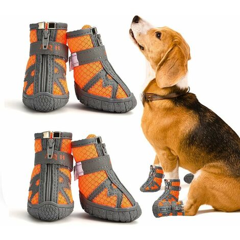 Dog Boots, Latest Breathable Dog Shoes with Reflective Straps, Rugged Anti-Slip Soft Sole Dogs Paw Protector for Small Medium Large Dog, Orange (2)