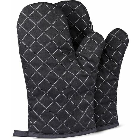 Oven Gloves Heat Resistant Double Sided Non Slip Silicon Oven Mitts for Grilling/Cooking/Baking/Barbecue - 1 Pair, Black (1/5)