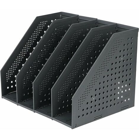 Foldable Magazine Rack 4 Compartments Adjustable Storage Box Desk Organizer Bookends Document Holder Folder Magazine Book Filing Module File Locker Storage (Black) (1/5)