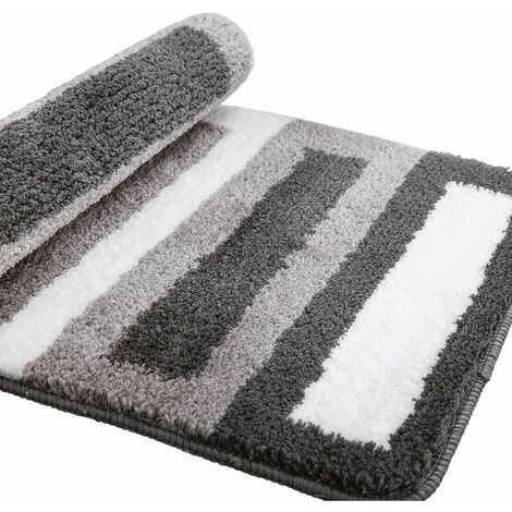 Non-Slip Bath Mat Kitchen Rug Fluffy Bathroom Rug Soft Microfiber Shower Mat, Quick Drying, Water Absorbent, Machine Washable-40 x 60cm（Grey）