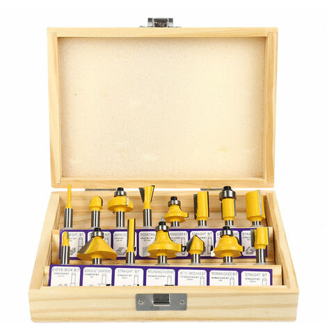 15Pcs Tungsten Carbide Tipped TCT Router Bits 1/4'' Shank Sealed Bearing Bit Set (1/5)