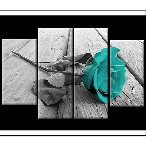 Flower art black white turquoise pink floral canvas print painting wall decor