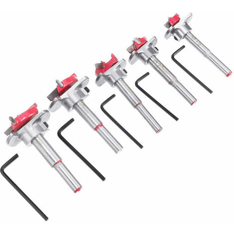 Drillpro 5Pcs Forstner Drill Bits Set 15 20 25 30 35mm Wood Auger Cutter Hex Key Wood Hole Saw For Power Tools (Pack) (1/5)