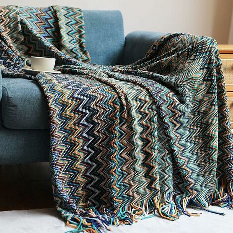 Tribal Throw Blanket Large Size Plaid Sofa Throw Colorful Bohemian Decorative Blue,130 X 200CM