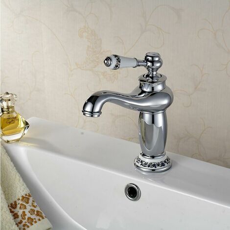 Luxury Victorian Basin Mixer Taps Chrome Mono Bathroom Cloakroom Sink Tap Hot and Cold Classic Faucet (silver)