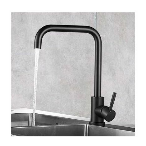 Kitchen Faucet Black 7-Shape Kitchen Faucet in 304 Brushed Steel Kitchen Mixer Tap 360 Rotating with Removable Aerator Anti-limestone Kitchen Faucet(Black) (1/5)
