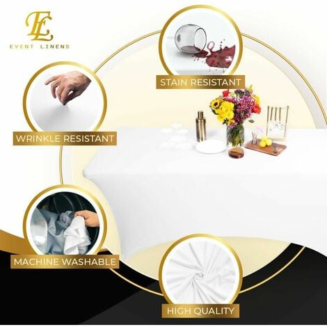 6ft Tablecloth Rectangular Spandex Linen - White Table Cloth Table Cover for 6 Foot Folding Table, Wedding Party, Beauty Event Decoration, Kitchen