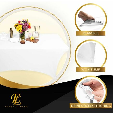 6ft Tablecloth Rectangular Spandex Linen - White Table Cloth Table Cover for 6 Foot Folding Table, Wedding Party, Beauty Event Decoration, Kitchen