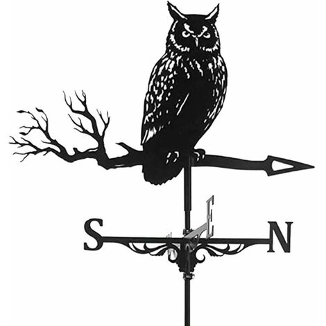 Metal Weathervane with Owl Ornament, Garden Stake Weather Vane Professional Measuring Tool Garden Yard Roof Mount Easy Use (Owl) (1/5)
