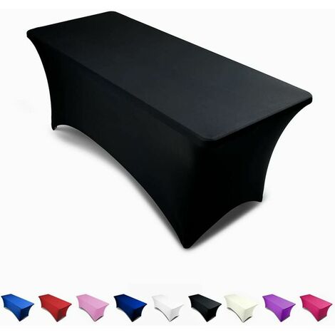 6ft Tablecloth Rectangular Spandex Linen - Black Table Cloth Table Cover for 6 Foot Folding Table, Wedding Party, Beauty Event Decoration, Kitchen
