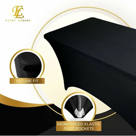 6ft Tablecloth Rectangular Spandex Linen - Black Table Cloth Table Cover for 6 Foot Folding Table, Wedding Party, Beauty Event Decoration, Kitchen