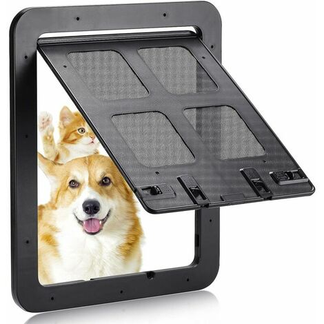 Pet Door for Dogs and Cats External Dimensions: 24 x 29 cm 4-Way Closure Mosquito Net for Small Dogs and Cats with a Circumference of Less than 60 cm (Medium Black)