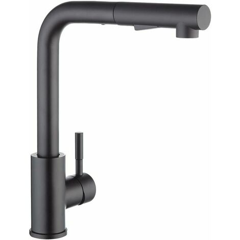 Kitchen Faucet with Black Spray, Kitchen Mixer with Pull-out Spray, 304 Stainless Steel Brushed Kitchen Faucet, 360° Rotating Sink Mixer, 2-Jet Sink Faucet(Matte Black) (1/5)