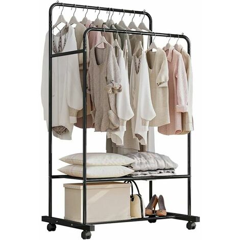 Clothes Rails Garment Rack with Wheels Double Clothes Rail Coat ...