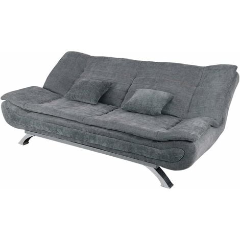Sofa Bed Double Grey Linen Fabric 3 Seater Recliner Sofa 188cm Spring Corner Couch Lounge Sofa Bed with Two Cushions for Living Room Bedroom Home Office Furniture (Grey)