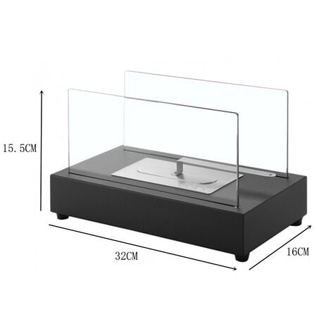 Foyer au bioéthanol de table rectangulaire - Intérieur extérieur, portable, réaliste (noir)