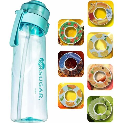 Gourde 650 ml - Avec 7 capsules d'air, anti-fuite pour gym, course, extérieur (Noir, tasse uniquement)