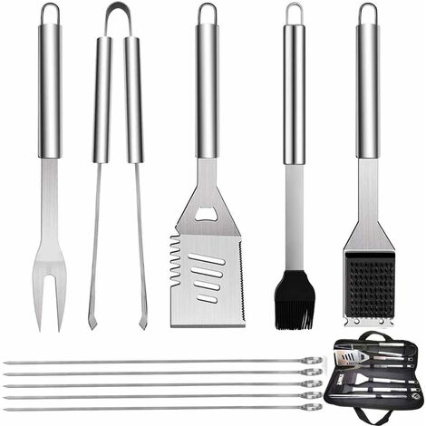 10 ustensiles de barbecue en acier inoxydable avec sac de transport, spatule, brosse métallique,pince et fourchette,accessoires pour barbecue, cuisine en plein air, camping (1/5)
