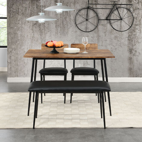 Industrial Style Dining Table and Chairs Set with Bench – Retro
