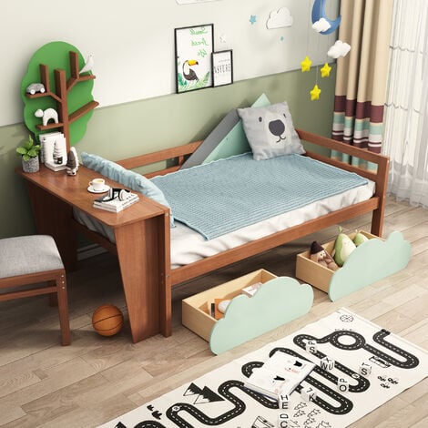 Tree Shelves Kids Toddler Bed with Storage Drawers and Desk – Single Tree Shape Daybed with 2 Drawers, 3FT (90190cm)