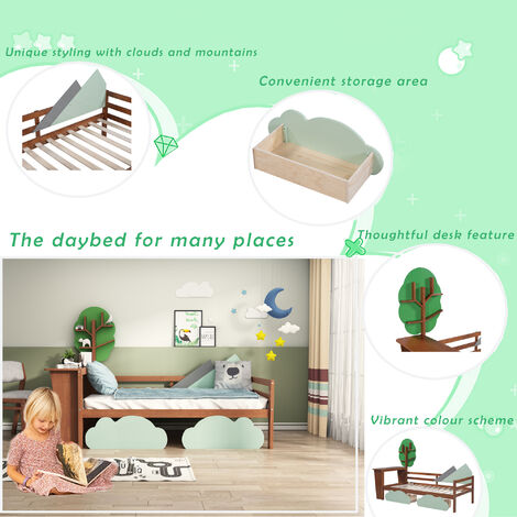 Tree Shelves Kids Toddler Bed with Storage Drawers and Desk – Single Tree Shape Daybed with 2 Drawers, 3FT (90190cm)