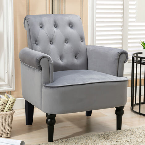 Modern Velvet Accent Chair – Tufted Button Reading Chair with Arms