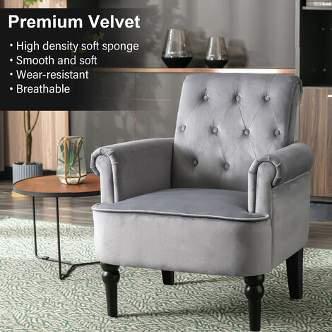 Modern Velvet Accent Chair – Tufted Button Reading Chair with Arms